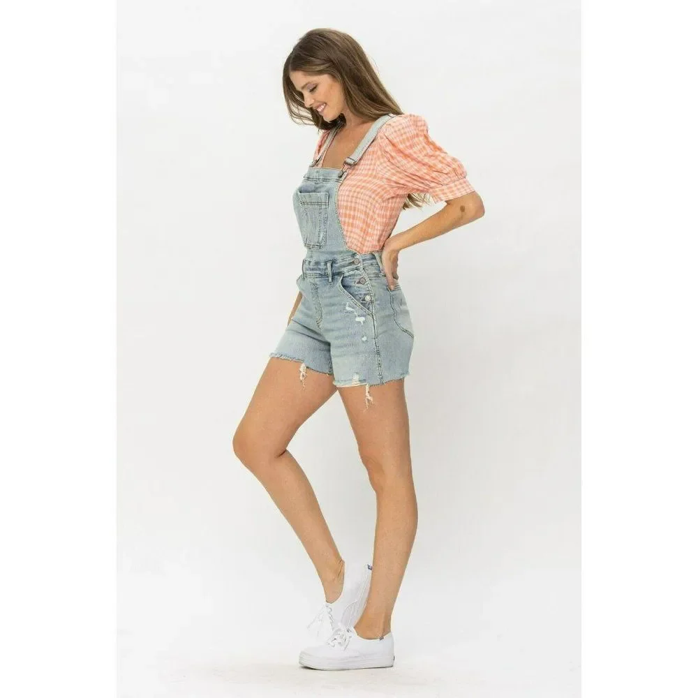 Judy Blue The Daisy Distressed Denim Overall Shorts S-XL New 15210 - Picture 6 of 13